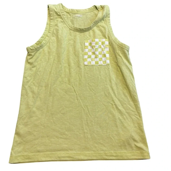 Old Navy Bright Yellow Green Tank Top Checkerboard Pocket Surfer Beach Size M 8 - Picture 1 of 4